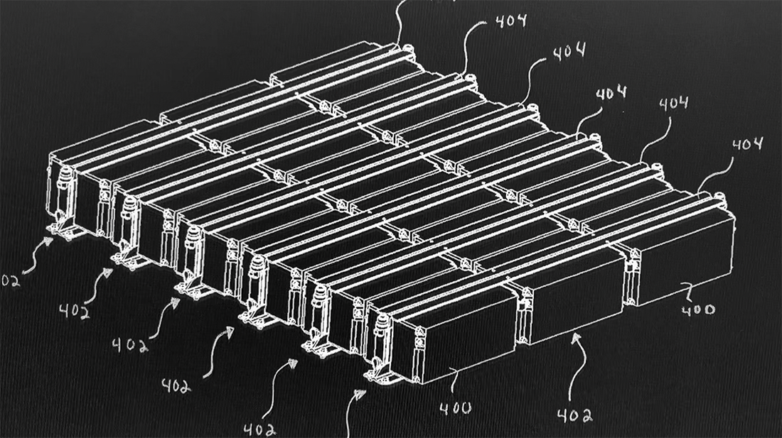 A rendering from you battery patent filing showing our modules and cooling plates.